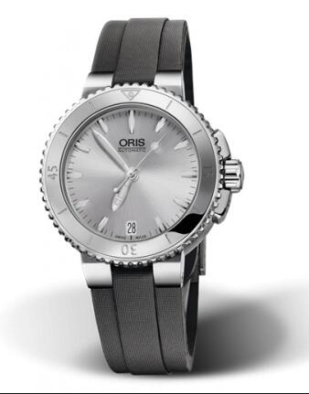 Review Oris Aquis Date 36 Stainless Steel Silver Rubber Replica Watch 01 733 7652 4141-07 5 18 14FC